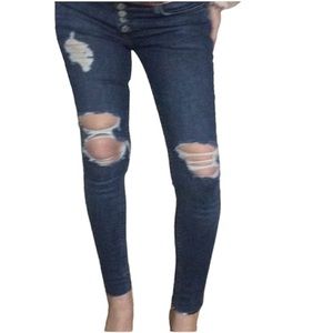 ⭐️ Free People skinny jeans blue distressed holes no hem ankle length  24P